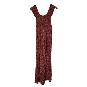 Red Women S Floral Smocked Maxi Dress Cottagecore Romantic Grunge Bareback Style